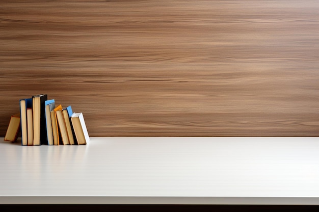Un escritorio blanco con un libro
