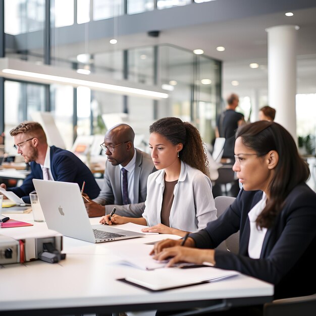 Escritório corporativo moderno Um vislumbre de um espaço de trabalho colaborativo dinâmico