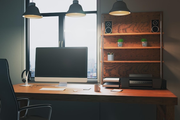 Escritorio creativo con pantalla vacía