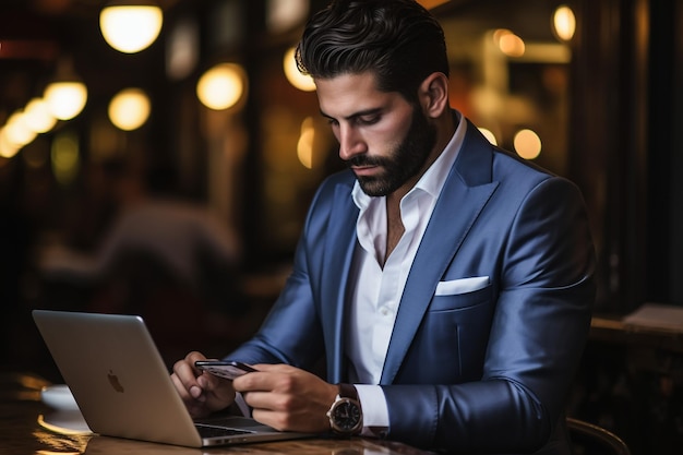 Escritório de tecnologia homem feliz laptop vencedor empresário empresário