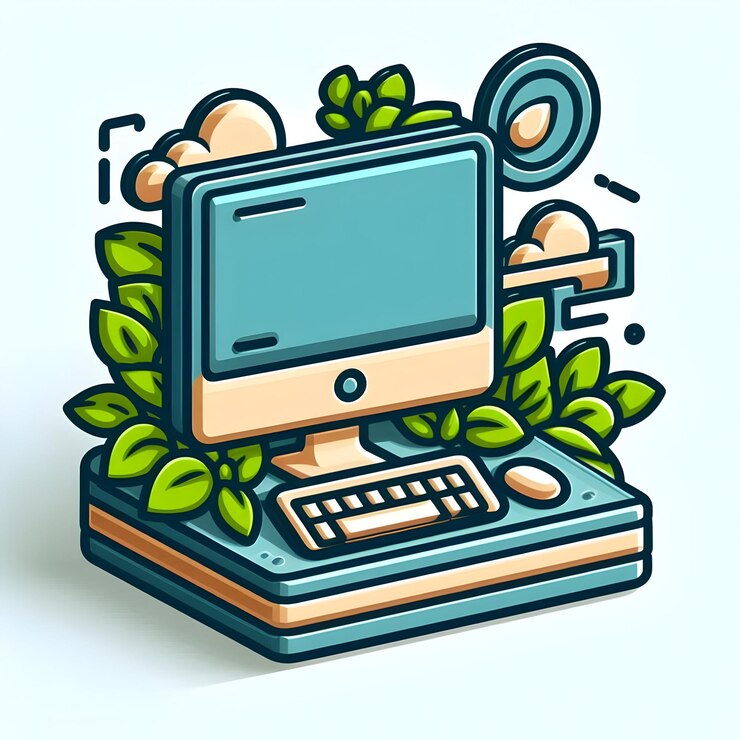 Foto un escritorio de diseño de íconos planos creativos en 3d y una planta con texto personalizable ideal para eco-amigable de