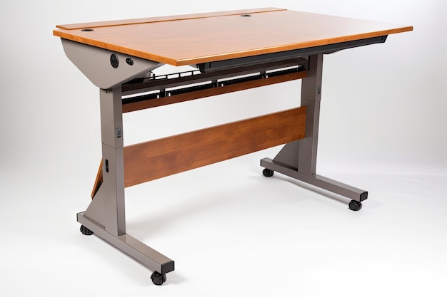 Foto escritorio ergonómico con posición regulable en altura e inclinación creado con ia generativa