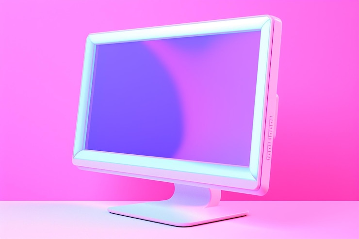 Foto escritorio con el lado del monitor de la computadora blanco vacío
