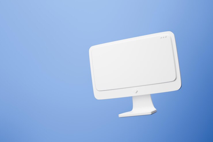 Foto escritorio mínimo con maqueta de pantalla en blanco pantalla vacía para concepto de reemplazo de texto y logotipo 3d il