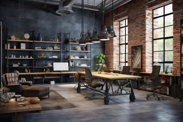 Escritório moderno estilo loft ou coworking AI Generative