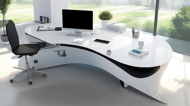 un escritorio que se adapta a tu estilo de trabajo en una oficina en casa futurista