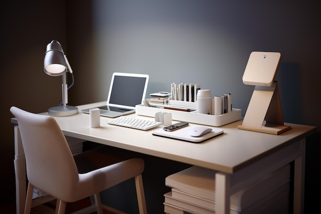 escritorio de trabajo moderno con escritorio blanco minimalista papel tapiz hd
