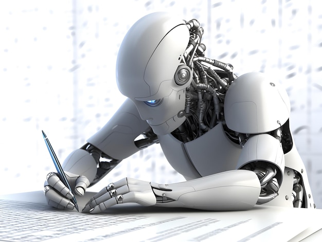 Escritura de robô Conceito de assistente de escrita de IA gerado por IA