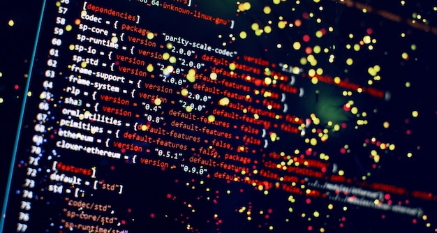 Escritura de funciones de programación en una computadora portátil Tendencia de Big Data e Internet de las cosas Desarrollo de software Hacker de seguridad en Internet