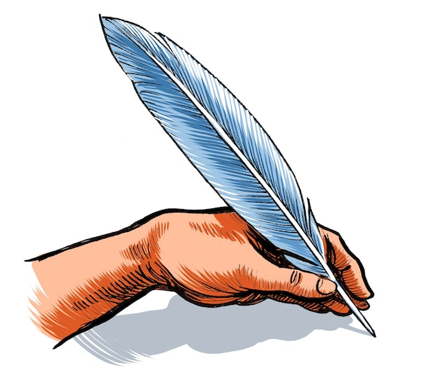 Foto escritura a mano con una pluma de pluma tinta dibujada a mano en papel y coloreada a mano en tableta