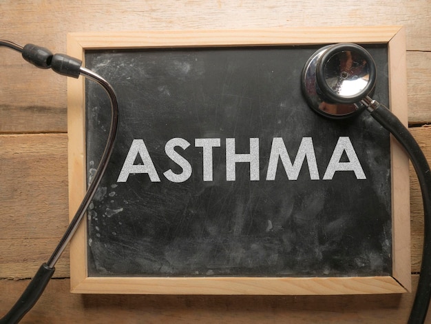 Escritura de palabras médicas y de atención de la salud tipografía concepto de letras Asma