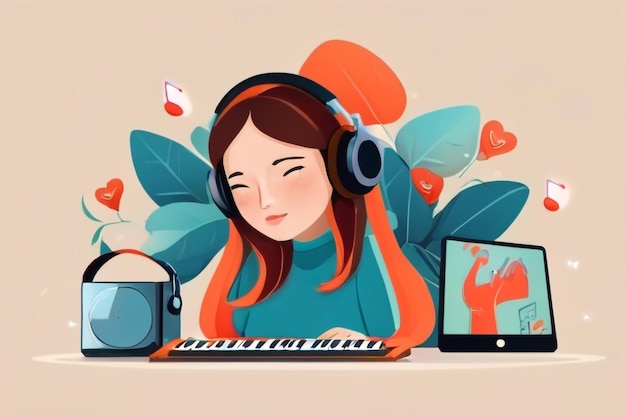 Foto escuchar música concepto de treding ilustración plana