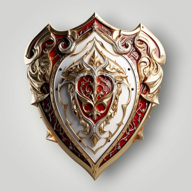 Foto escudo 3d em estilo vermelho e dourado sobre fundo claro