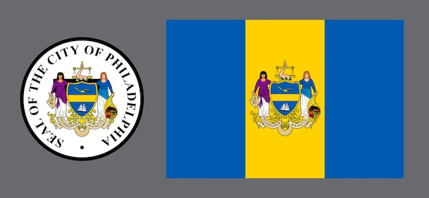 Escudo de armas y bandera de la ciudad estadounidense Filadelfia Fondo para diseñadores