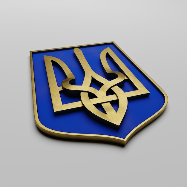 Escudo de armas de Ucrania tridente dorado símbolo del estado de Ucrania 3d render