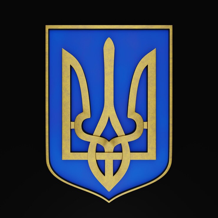 Foto escudo de armas de ucrania tridente dorado símbolo del estado de ucrania 3d render
