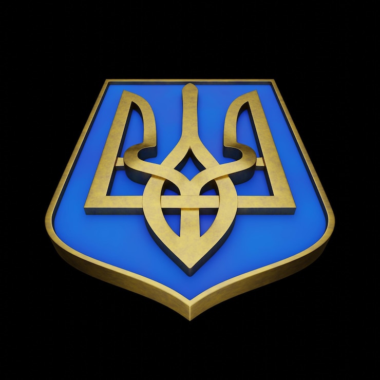 Foto escudo de armas de ucrania tridente dorado símbolo del estado de ucrania 3d render