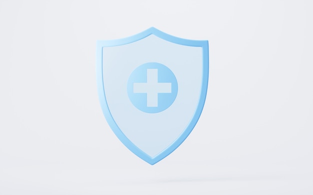 Escudo azul com sinal médico 3D renderização ilustração 3D