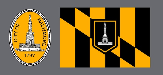 Escudo y bandera de la ciudad de Estados Unidos Baltimore Fondo para diseñadores