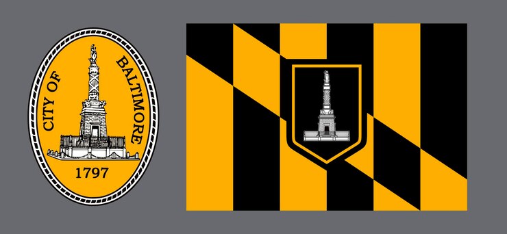 Foto escudo y bandera de la ciudad de estados unidos baltimore fondo para diseñadores