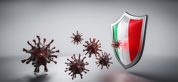 Escudo en la bandera de Italia protege del coronavirus COVID19