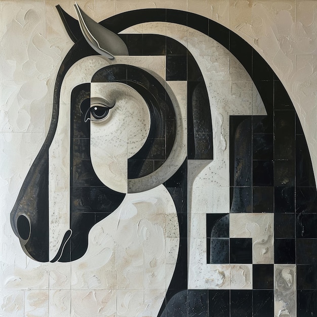 Escudo de caballo de arte abstracto en estilo dadaísta
