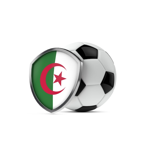 Escudo da bandeira nacional da Argélia com uma bola de futebol 3D Rendering