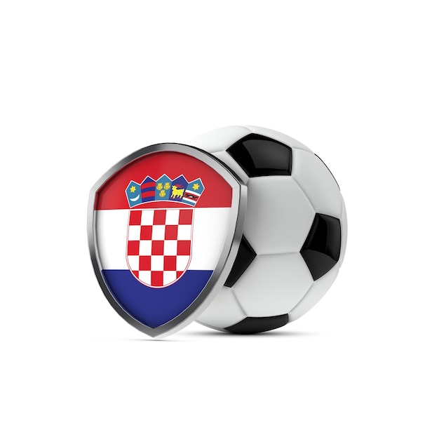 Escudo da bandeira nacional da Croácia com uma bola de futebol 3D Rendering