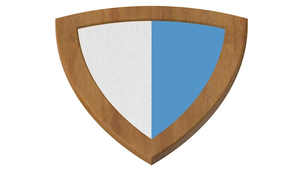 Escudo de madeira medieval ilustração de listras 3d renderização azul e branca