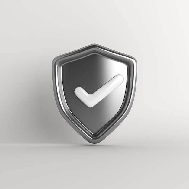 Escudo de prata 3d com marca de seleção, conceito de proteção segura