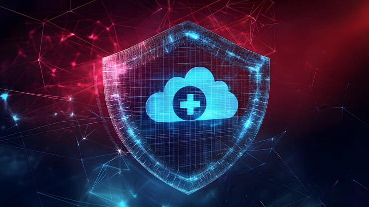 Un escudo digital que protege una nube con un signo más