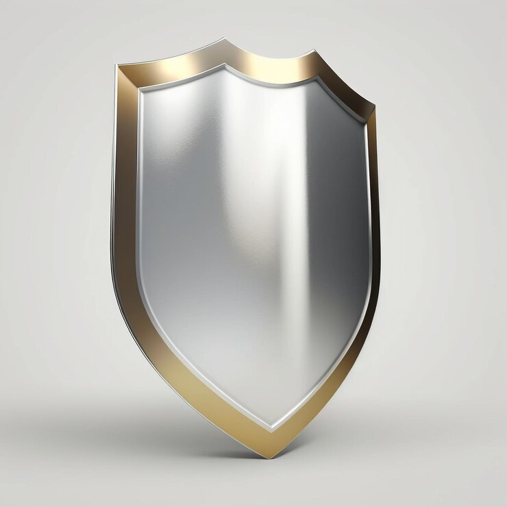Escudo dorado y plateado con fondo blanco.