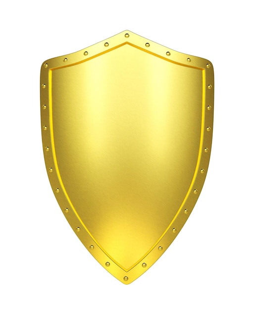 Escudo dorado con ruta de recorte renderizado en 3D