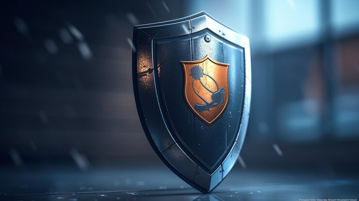 Escudo medieval sobre un fondo oscuro generativo ai