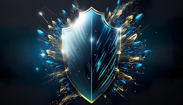 Escudo protector de seguridad cibernética azul Ilustración creativa Ai Generar