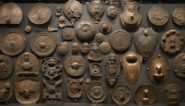 Foto escudos de bronze no museu nacional da dinamarca, em copenhague