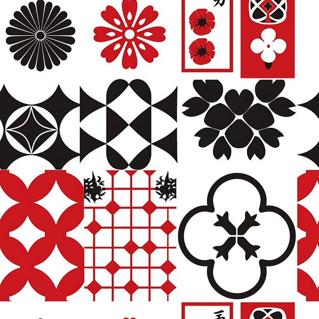 Foto los escudos de la familia japonesa kamon representados en la naturaleza inspirados para el patrón de azulejos sin costuras arte colage tinta