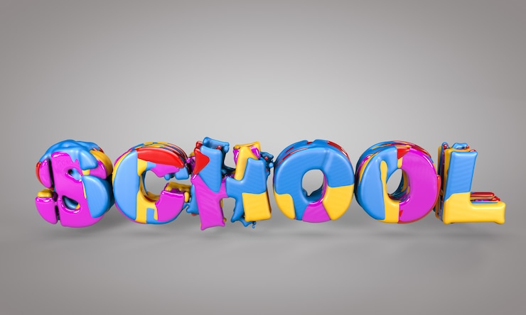 Foto escuela, concepto colorido - representación 3d, ilustración 3d