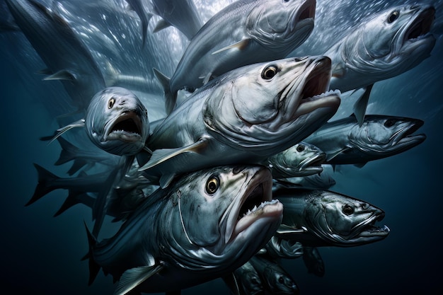 Escuela de fotografía de animales marinos de jackfish