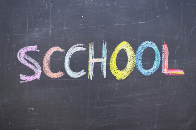 Escuela hecha con tiza blanca en una pizarra