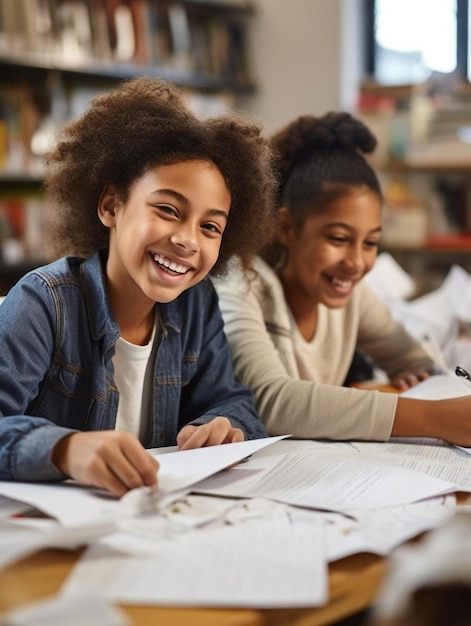 escuela y una maestra mujer negra en un aula con niños estudiantes para el estudio de becas de aprendizaje