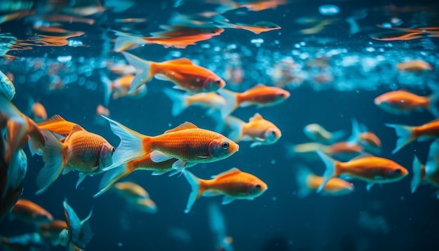 Escuela de peces nadando en un vibrante arrecife de coral generado por la IA