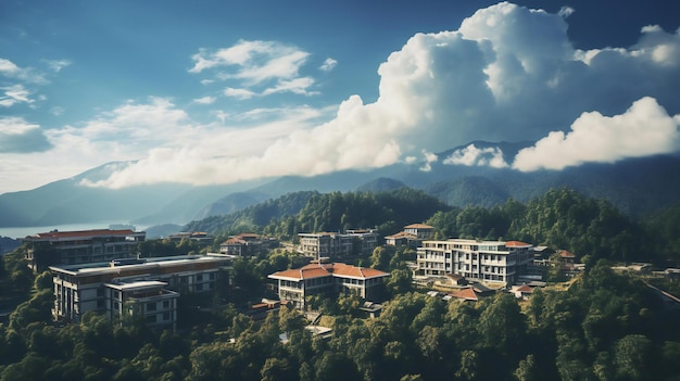 las escuelas y algunas nubes se ven desde la vista de la zona