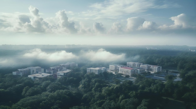 las escuelas y algunas nubes se ven desde la vista de la zona