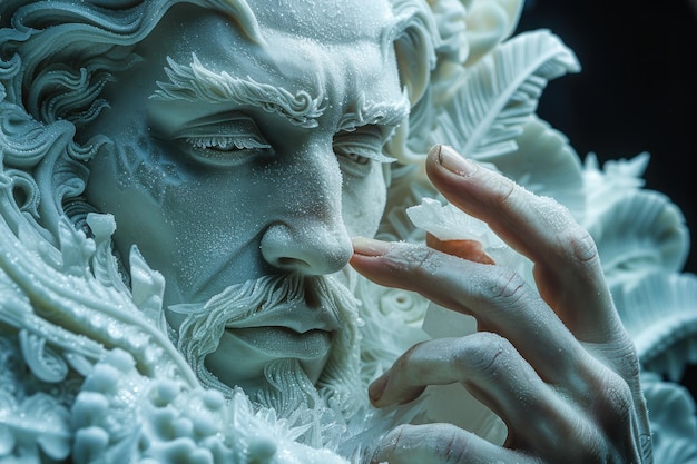 Un escultor de hielo en un estudio ártico tallando criaturas míticas