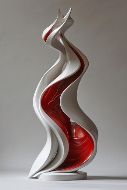 una escultura 3D con formas abstractas rojas y blancas