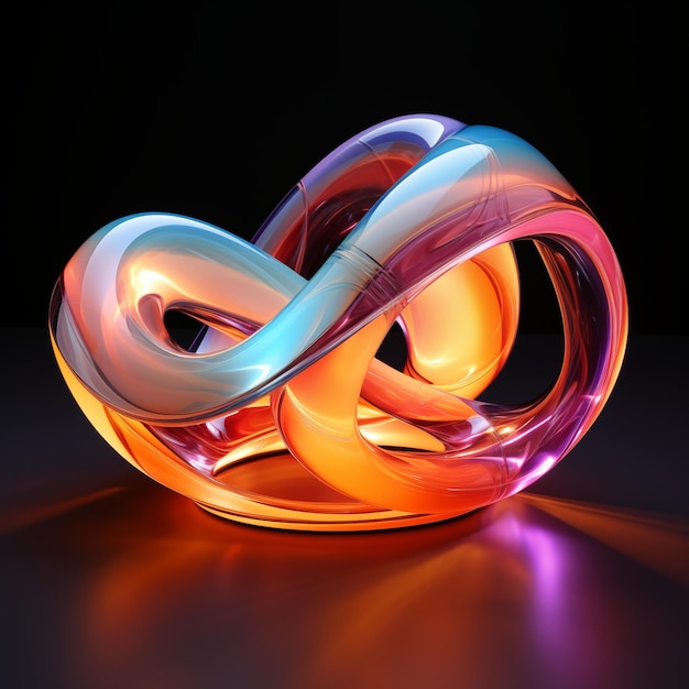 Escultura abstracta de brillo de neón con colores brillantes y formas con luminescencia interna