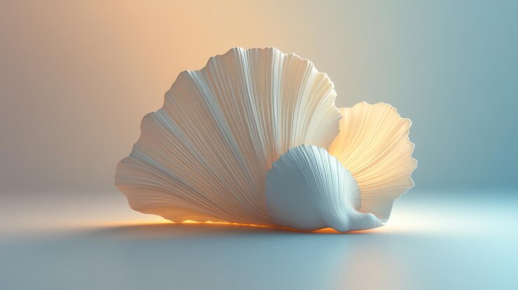 Foto escultura abstracta de concha blanca con luz suave
