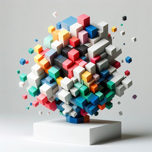 Escultura abstrata colorida em forma de cubo
