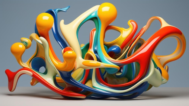 Foto escultura abstrata com formas fluidas e cores primárias brilhantes ilustração gerada por ia